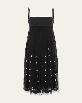 16Arlington Dorit Lace-Trim Silk Midi Dress