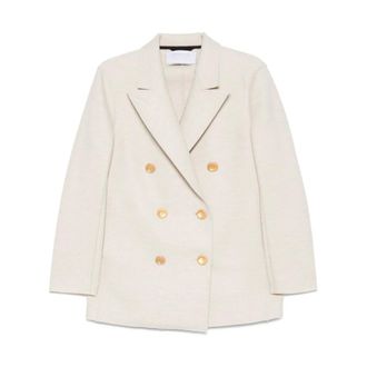 Harris Wharf London Blazers, female, Beige, Size: L Beige Double-Breasted Coat Gold Buttons