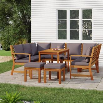 vidaXL Juego Comedor Jard&iacute;n Con Cojines 9 Piezas Madera Maciza Acacia Vidaxl