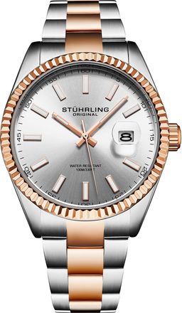 St&uuml;hrling Vanguard 4069 Mens Quartz 42mm - Silver & Rose Gold Stainless Steel - One Size