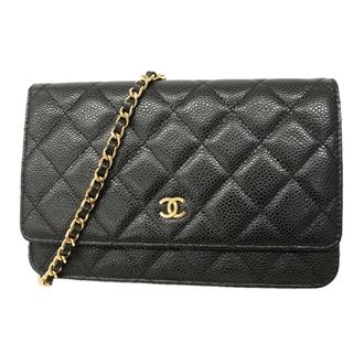 Chanel Black Grained Calfskin Chain/Shoulder Wallet (Pre-Owned)