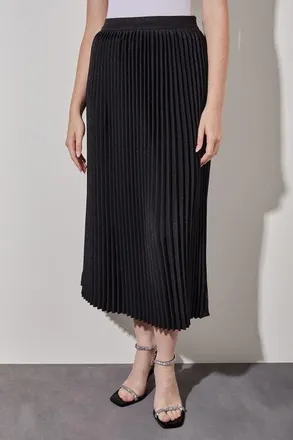 Ming Wang Midi Pleated Skirt Shimmer Woven in Black/silver at Nordstrom, Size Xx-Small