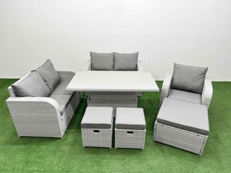 Fimous High Back Poly Rattan Garden Furniture Set w/ Reclining Chair Loveseat Sofa Adjustable Lifting Dining or Coffee Table Indoor Outdoor Patio Set