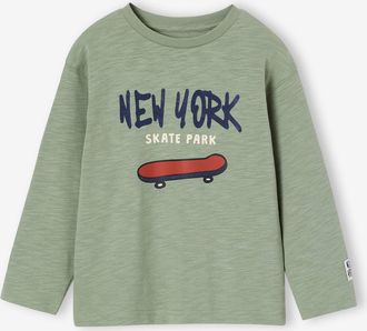 Vertbaudet Jungen Langarmshirt mit Flockprint und Recycling-Baumwolle salbeigr&uuml;n