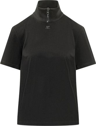 Courr&egrave;ges Ribkraag T-shirt - Dames - T-shirts - Zwart - XS - Tops