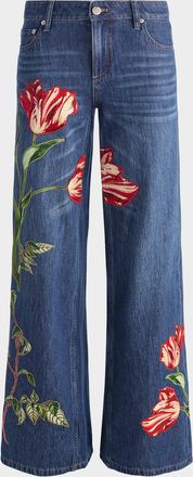 Alice & Olivia Amazing Low-Rise Embroidered Jeans