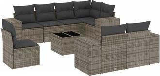 vidaXL Set De Muebles De Jard&iacute;n 9 Pzas Y Cojines Rat&aacute;n Sint&eacute;tico Gris Vidaxl