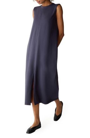 Eileen Fisher Crew Neck Front Slit Midi Dress in Ink at Nordstrom, Size Xx-Small