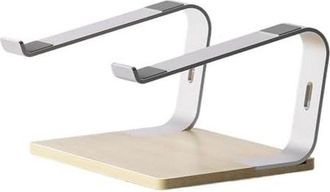 OEM Soporte Para Port&aacute;til - Elevador De Escritorio - Dise&ntilde;o Ergon&oacute;mico - Base De Aluminio Y Madera - 25x24x15cm - Plateado