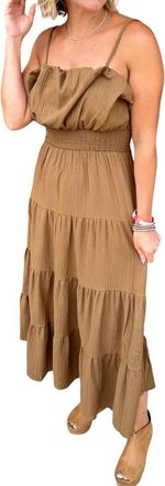 THML Clothing Strap Smock Tiered Dress In Brown