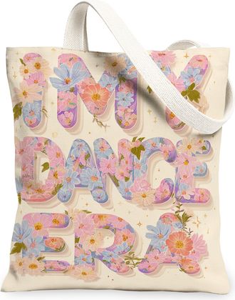 Generic Floral Canvas Tote Bags, Vintage Flower Pattern Reusable Shopping Bags, Spring Decorative Lightweight Washable Shoulder for, Beige, 13x15 Inch