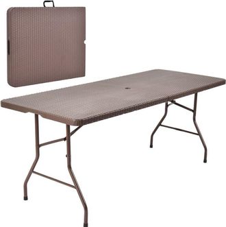 Costway Costway - 182 cm Center Folding Table Portable Plastic Table w/ Rattan Design
