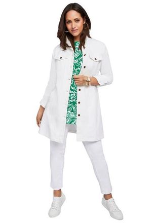 Jessica London Long Denim Jacket in White at Nordstrom, Size 18