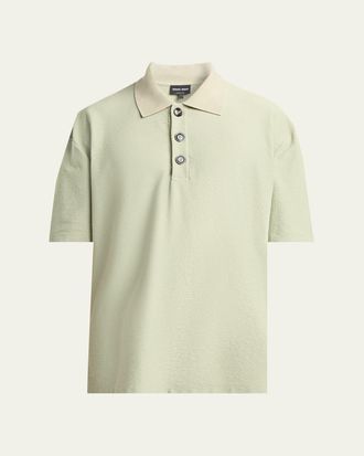 Giorgio Armani Mens Seersucker Relaxed-Fit Polo Shirt