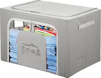 KASANOVA Scatola armadio 62x44x40 cm doppia cerniera e scritta grigio