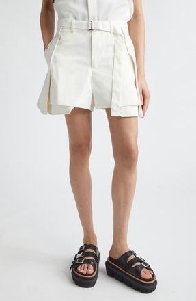 sacai Hybrid Cotton Denim & Wool Shorts in Off White at Nordstrom, Size 2