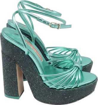 Sophia Webster Rue 140 Platform Sandals in Green Metallic Leather