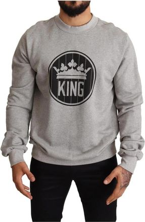 Dolce & Gabbana Crown King Print Sweater - Heren - Sweatshirts - Grijs - S - Katoen - Hoodies & sweatvesten