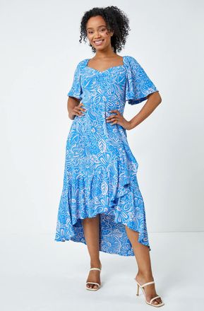 Roman Floral Print Ruched Midi Dress