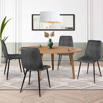 IDMarket Idmarket - Lote De 4 Sillas De Comedor De Terciopelo Gris Oscuro Mila