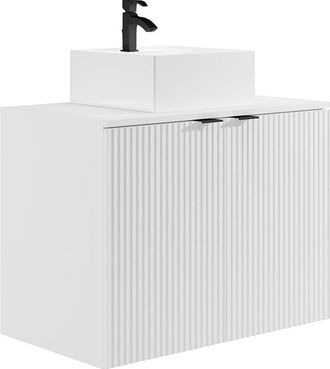 Vente-Unique Mueble de ba&ntilde;o flotante estriado con lavabo sobre encimera - blanco - 80 cm - PARMIZA