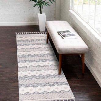 Carpet City Hochflor-Teppich »Valencia 728« rechteckig 20 mm Höhe Läufer, Boho-Stil, 3D-Effekt, Relief, Hoch-Tief-Struktur, mit Fransen