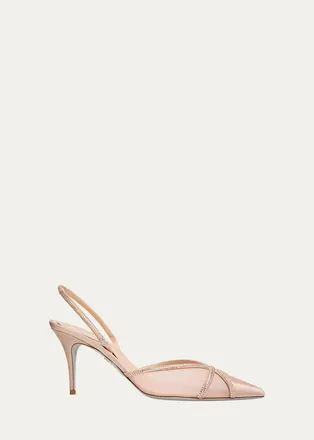 Rene Caovilla 80mm Embellished Satin Mesh Slingback Pumps