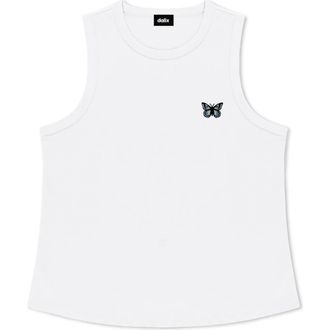 Dalix Butterfly Cotton Jersey Tank in White at Nordstrom, Size Xx-Large