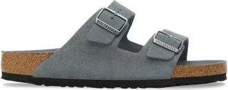 Birkenstock Grijze Su&egrave;de Dubbele Gesp Sandaal - Heren - Sandalen - Grijs - 40 EU - Su&egrave;de - Schoenen