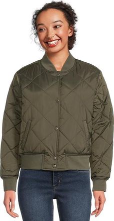 Levi's Diamond Quilted Sherpa Lined Bomber Womens Jacket Army Green : LG, Polyester