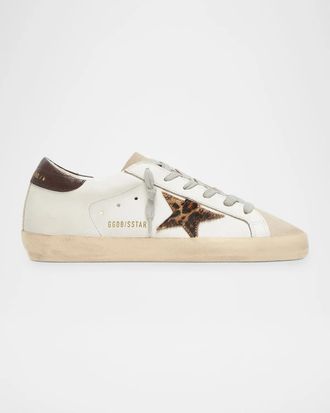 Golden Goose Super-Star Leather And Leopard-Print Pony Hair Low-Top Sneakers