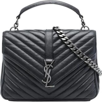 Saint Laurent Pre-owned College Satchel - Dames - Vintage Schoudertas - Zwart - ONE Size - Leer - Vintage