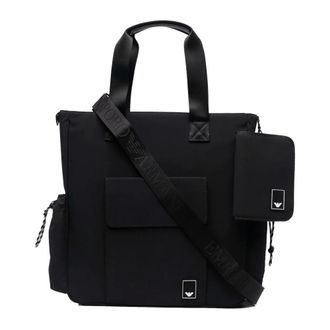 Emporio Armani Tote Bags, female, Black, Size: ONE SIZE Vertical Nylon Bag with Multiple Pockets