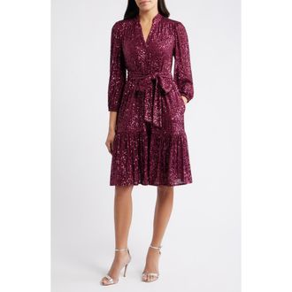 Eliza J Sequin Belted Dress in Berry at Nordstrom Rack, Size 4