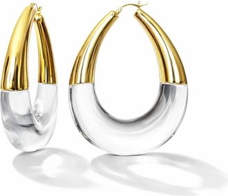 Gold & Honey Womens Xl Chunky Bucket Hoop Earrings In Clear