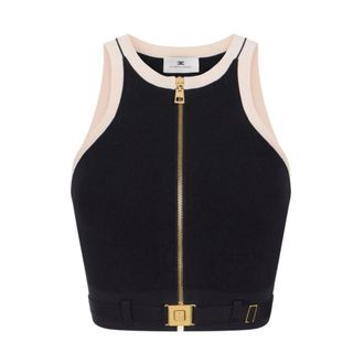 Elisabetta Franchi Sleeveless Tops, female, Multicolor, Size: L Knit Top with Shiny Viscose Bands