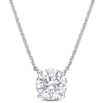 Amour 1 4/5 CT TGW Created Moissanite Solitaire Pendant with Chain In 14K White Gold