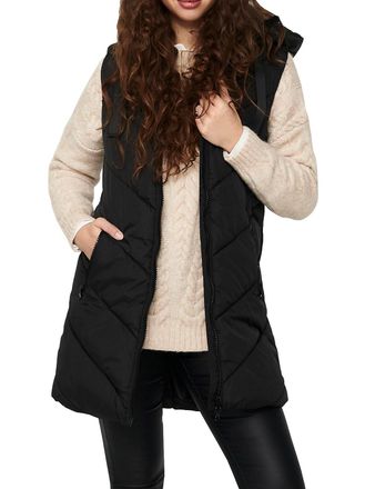 Jacqueline de Yong JACQUELINE de YONG JDY JDYSkylar 15220630 Womens 3/4 Length Quilted Vest with Hood, Padded Hood Waistcoat, Black, S