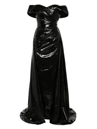 Saiid Kobeisy Gold Lame Off-Shoulder Dress