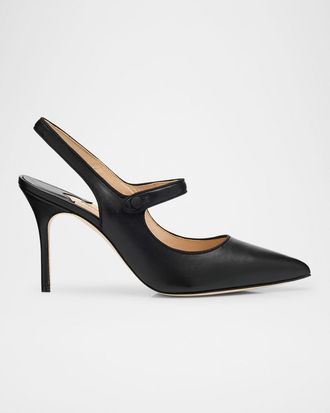 Manolo Blahnik Camparisli Leather Mary Jane Slingback Pumps