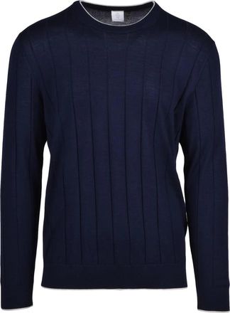Eleventy Crew Neck Sweater in Deep Blue Wool
