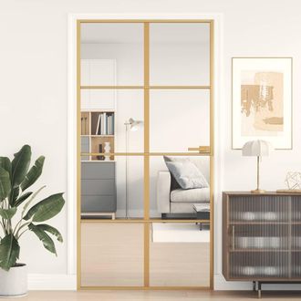 vidaXL Vidaxl - Puerta Interior Dorada Vidrio Templado Aluminio 102,5x201,5 Cm