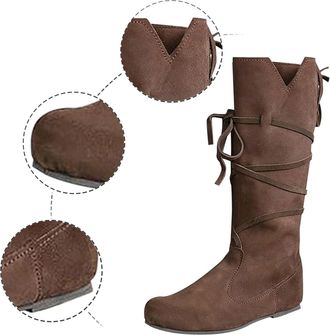 Generic 2026 Plus Size Women Womens Fall and Winter Fashion Up Chelsea Boots Rain Lightweight Suede Country Walk Cold Weather Ladies Knee High Block Heel Wide