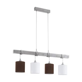 Loops Hanging Ceiling Pendant Light Grey Wood & Black White Shade 4 x 60W E27 Bulb