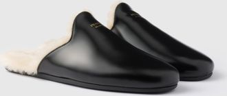 Prada Brushed leather and shearling mules