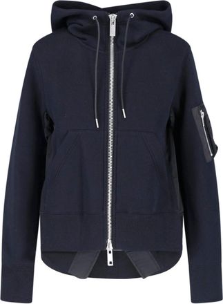 sacai Black Cotton-Blend Hooded Zip-Through Knit