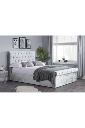 Birlea Grey Fabric Ottoman Bed Frame Storage Sienna Crushed Velvet in Metallic Silver | Size: King