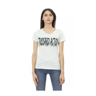 Trussardi Tops, Dames, Blauw, S, Katoen, VNeck Short Sleeve TShirt Tr 23087