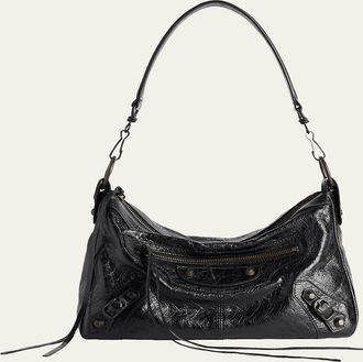 Balenciaga Mens Le City Moto Leather Shoulder Bag