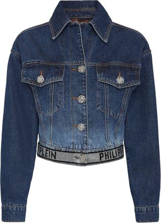 Philipp Plein Crystal cropped denim jacket - women - Cotton - M - Blue